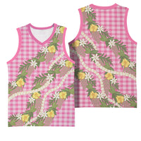 Aloha Puakenikeni Anthurium Pikake Lei Basketball Jersey Tropical Pink Hawaiian Palaka Pattern LT9 - Polynesian Pride