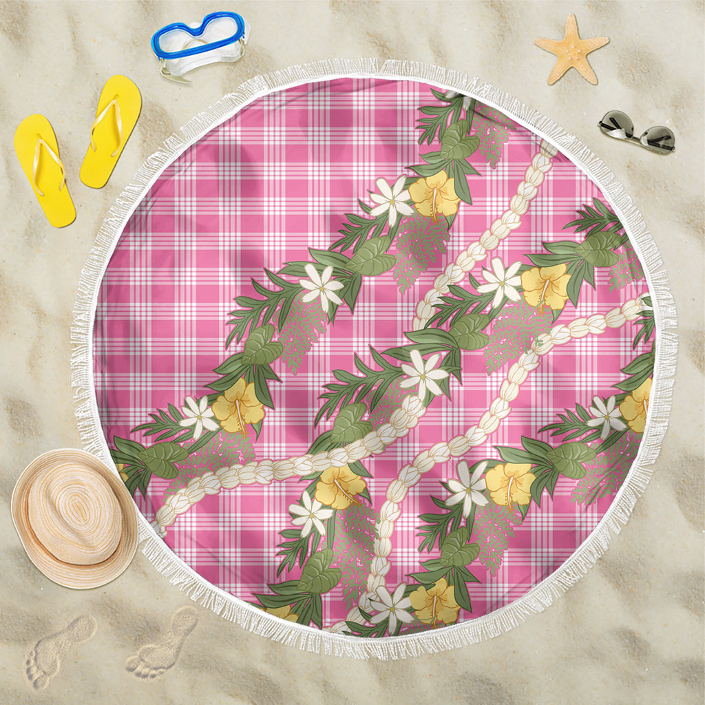 Aloha Puakenikeni Anthurium Pikake Lei Beach Blanket Tropical Pink Hawaiian Palaka Pattern LT9 One Size 150cm Pink - Polynesian Pride