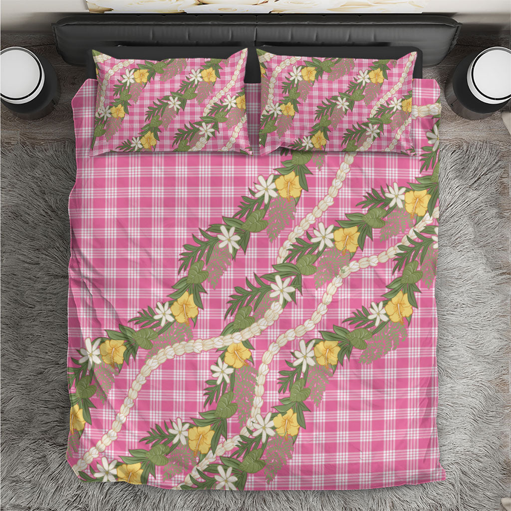 Aloha Puakenikeni Anthurium Pikake Lei Bedding Set Tropical Pink Hawaiian Palaka Pattern LT9 Pink - Polynesian Pride