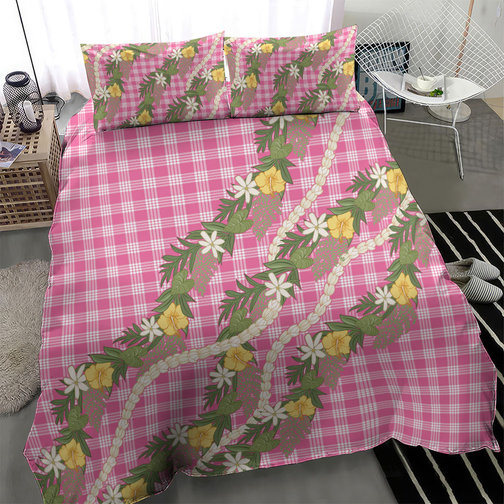 Aloha Puakenikeni Anthurium Pikake Lei Bedding Set Tropical Pink Hawaiian Palaka Pattern