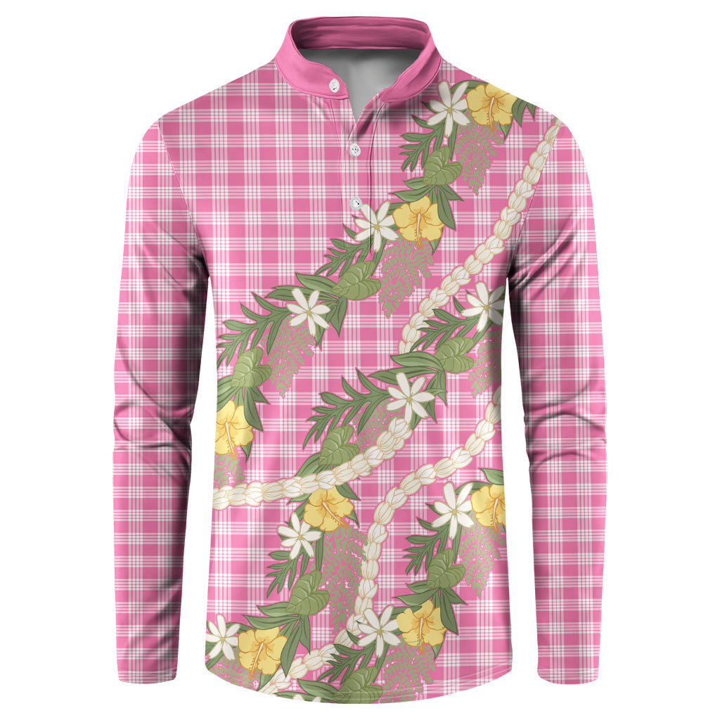 Aloha Puakenikeni Anthurium Pikake Lei Button Sweatshirt Tropical Pink Hawaiian Palaka Pattern LT9 Pink - Polynesian Pride