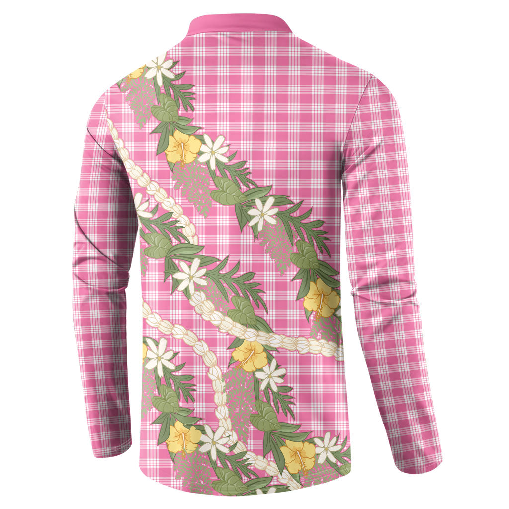 Aloha Puakenikeni Anthurium Pikake Lei Button Sweatshirt Tropical Pink Hawaiian Palaka Pattern