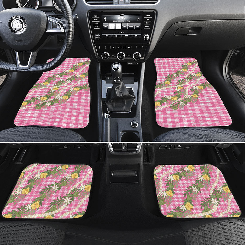 Aloha Puakenikeni Anthurium Pikake Lei Car Mats Tropical Pink Hawaiian Palaka Pattern LT9 Set 4pcs Pink - Polynesian Pride