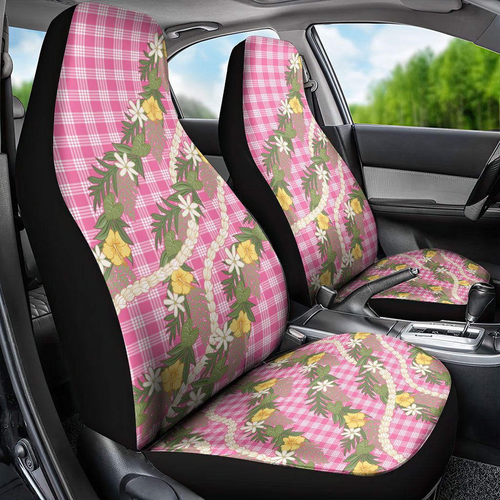 Aloha Puakenikeni Anthurium Pikake Lei Car Seat Cover Tropical Pink Hawaiian Palaka Pattern LT9 - Polynesian Pride