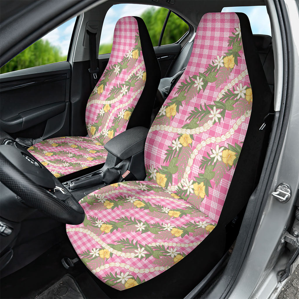 Aloha Puakenikeni Anthurium Pikake Lei Car Seat Cover Tropical Pink Hawaiian Palaka Pattern LT9 - Polynesian Pride