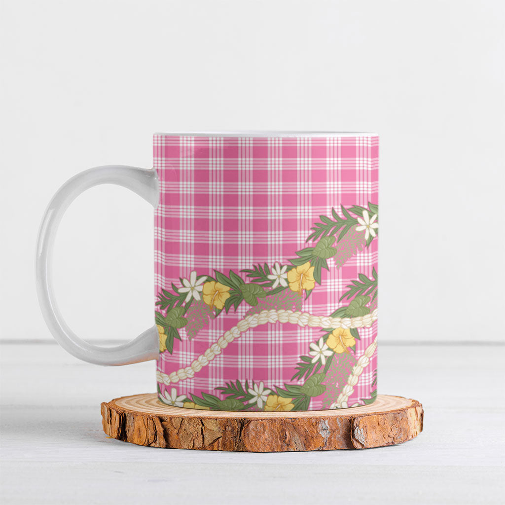 Aloha Puakenikeni Anthurium Pikake Lei Ceramic Mug Tropical Pink Hawaiian Palaka Pattern LT9 Pink - Polynesian Pride