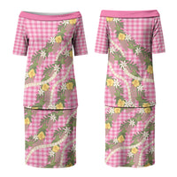 Aloha Puakenikeni Anthurium Pikake Lei Couples Matching Puletasi and Long Sleeve Button Shirt Tropical Pink Hawaiian Palaka Pattern LT9