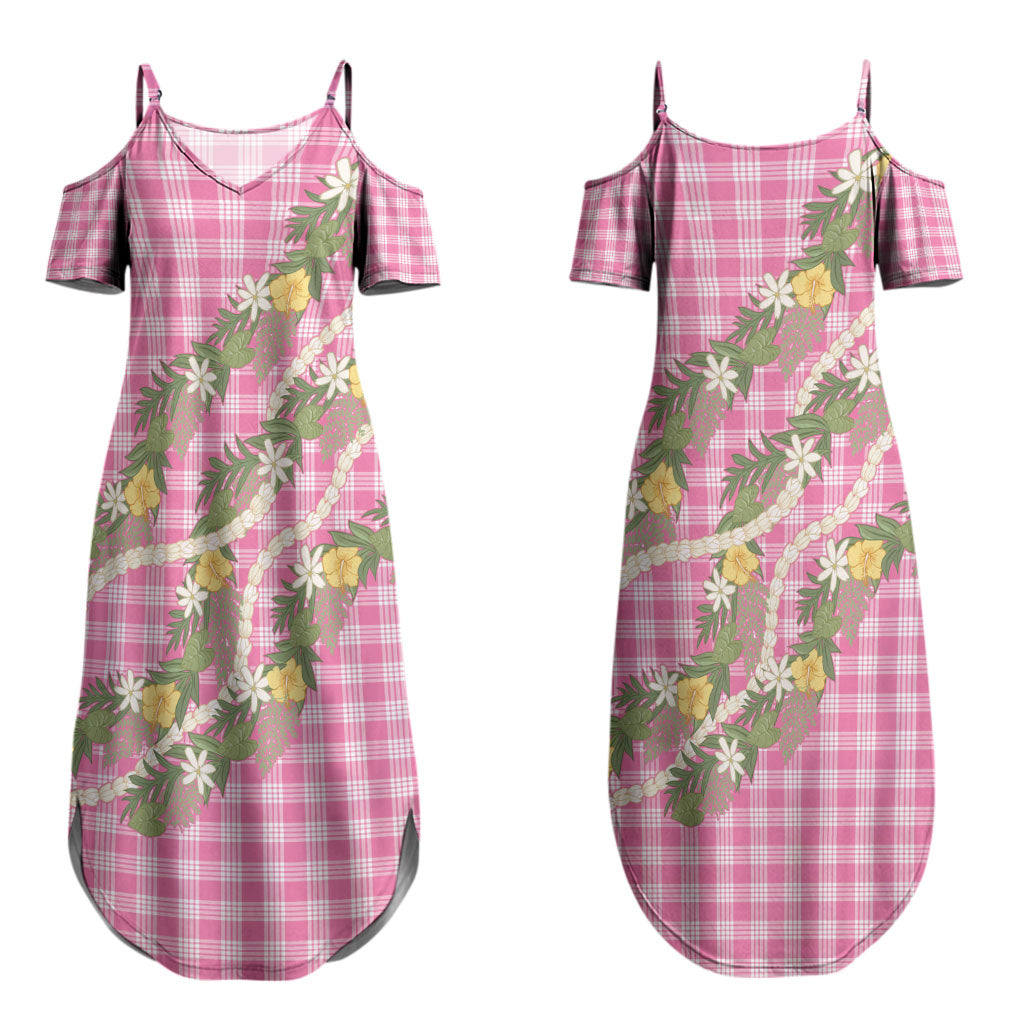 Aloha Puakenikeni Anthurium Pikake Lei Couples Matching Summer Maxi Dress and Long Sleeve Button Shirt Tropical Pink Hawaiian Palaka Pattern LT9