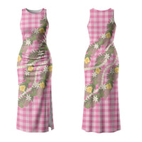 Aloha Puakenikeni Anthurium Pikake Lei Couples Matching Tank Maxi Dress and Long Sleeve Button Shirt Tropical Pink Hawaiian Palaka Pattern LT9