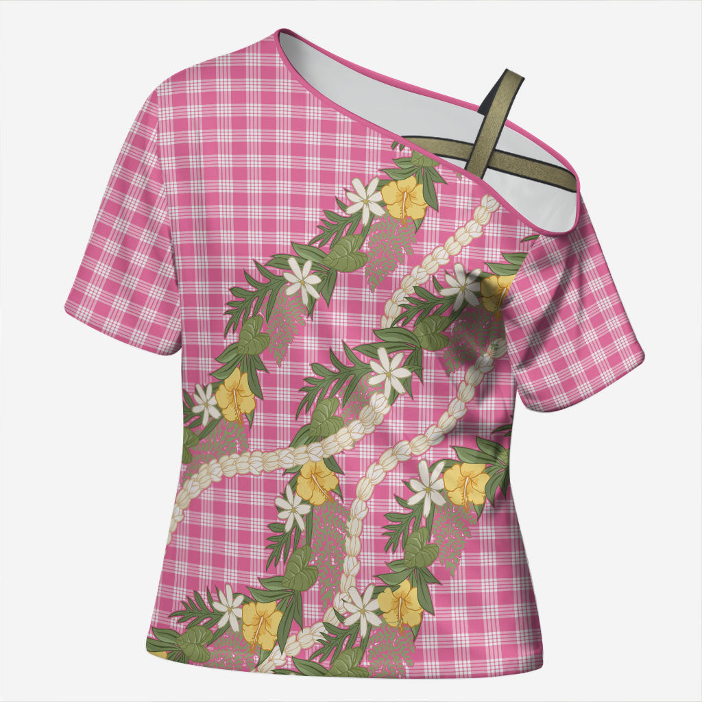 Aloha Puakenikeni Anthurium Pikake Lei Cross Shoulder Shirt Tropical Pink Hawaiian Palaka Pattern LT9 Female Pink - Polynesian Pride