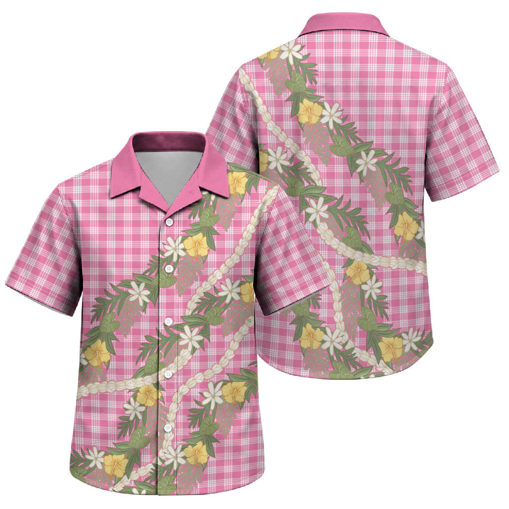 Aloha Puakenikeni Anthurium Pikake Lei Family Matching Long Sleeve Bodycon Dress and Hawaiian Shirt Tropical Pink Hawaiian Palaka Pattern LT9 - Polynesian Pride