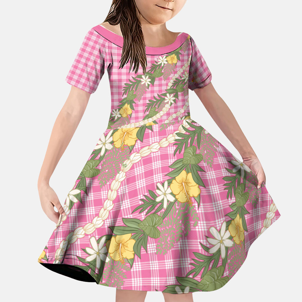 Aloha Puakenikeni Anthurium Pikake Lei Family Matching Mermaid Dress and Hawaiian Shirt Tropical Pink Hawaiian Palaka Pattern