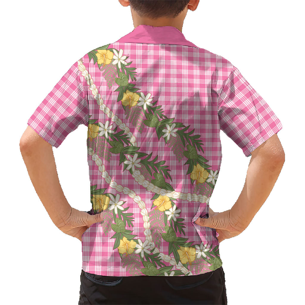 Aloha Puakenikeni Anthurium Pikake Lei Family Matching Off The Shoulder Long Sleeve Dress and Hawaiian Shirt Tropical Pink Hawaiian Palaka Pattern
