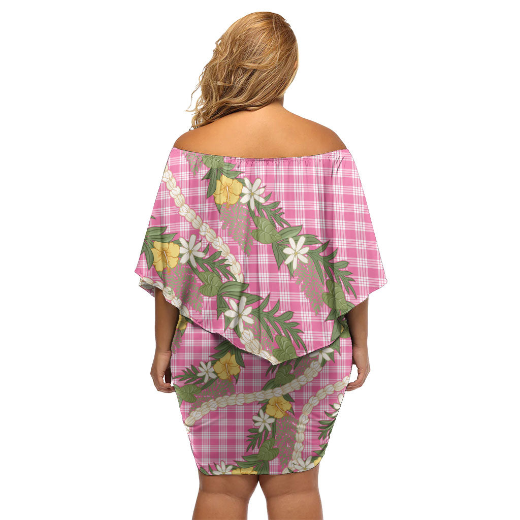 Aloha Puakenikeni Anthurium Pikake Lei Family Matching Off Shoulder Short Dress and Hawaiian Shirt Tropical Pink Hawaiian Palaka Pattern