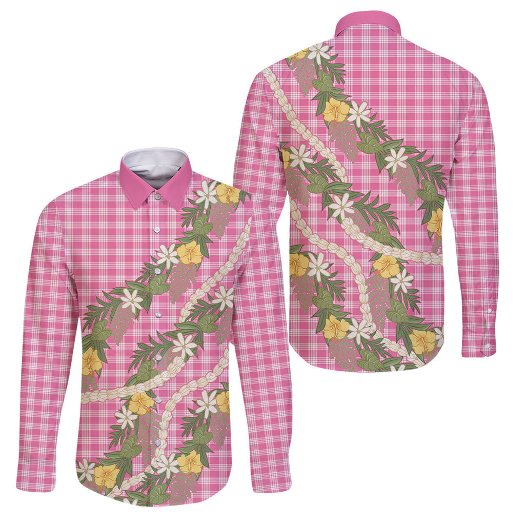 Aloha Puakenikeni Anthurium Pikake Lei Family Matching Puletasi and Hawaiian Shirt Tropical Pink Hawaiian Palaka Pattern LT9 - Polynesian Pride