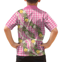 Aloha Puakenikeni Anthurium Pikake Lei Family Matching Short Sleeve Bodycon Dress and Hawaiian Shirt Tropical Pink Hawaiian Palaka Pattern