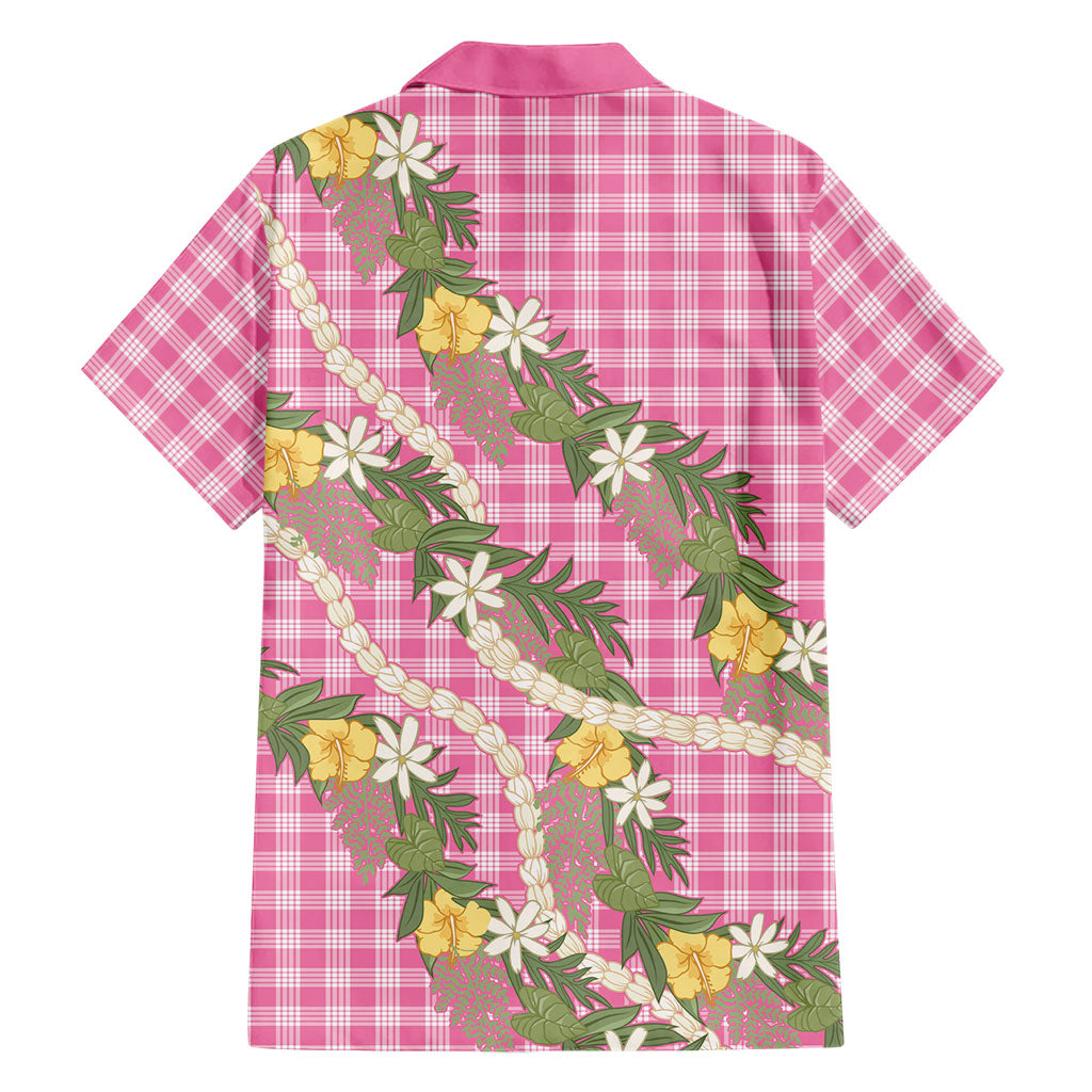 Aloha Puakenikeni Anthurium Pikake Lei Family Matching Short Sleeve Bodycon Dress and Hawaiian Shirt Tropical Pink Hawaiian Palaka Pattern