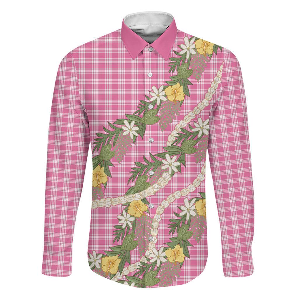 Aloha Puakenikeni Anthurium Pikake Lei Family Matching Summer Maxi Dress and Hawaiian Shirt Tropical Pink Hawaiian Palaka Pattern