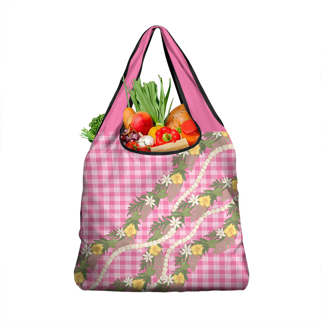 Aloha Puakenikeni Anthurium Pikake Lei Grocery Bag Tropical Pink Hawaiian Palaka Pattern LT9 1-pack One Size Pink - Polynesian Pride