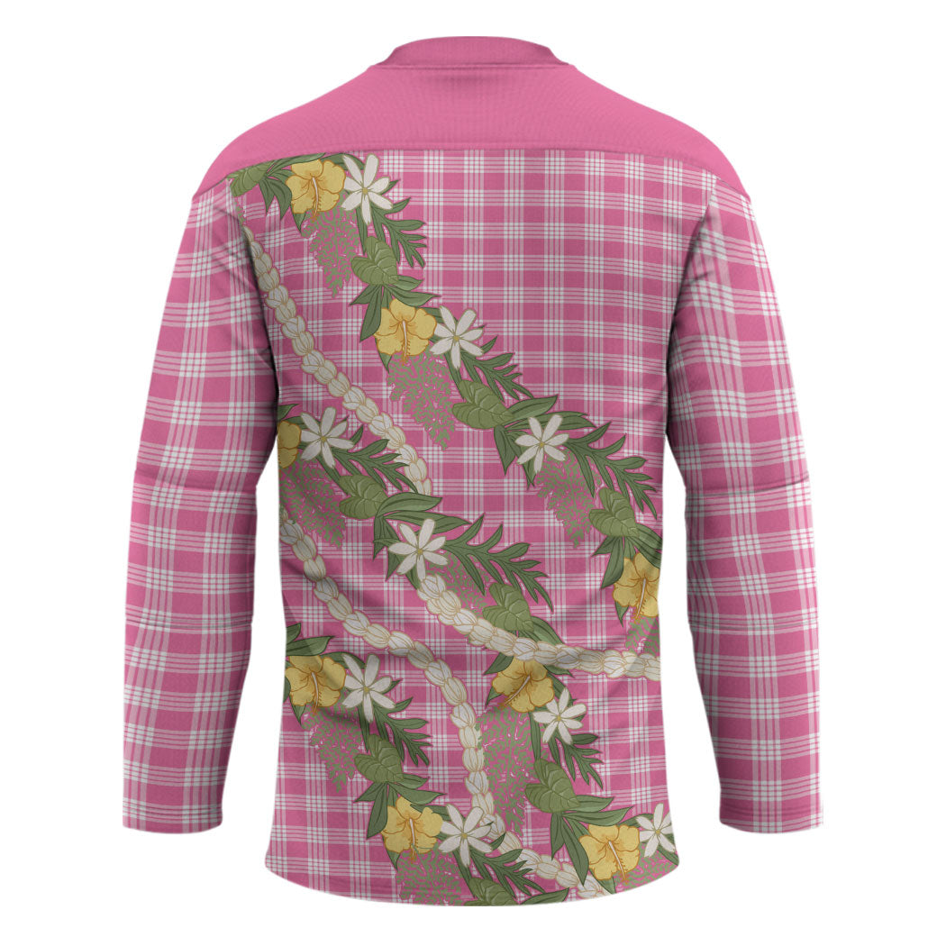 Aloha Puakenikeni Anthurium Pikake Lei Hockey Jersey Tropical Pink Hawaiian Palaka Pattern LT9 - Polynesian Pride