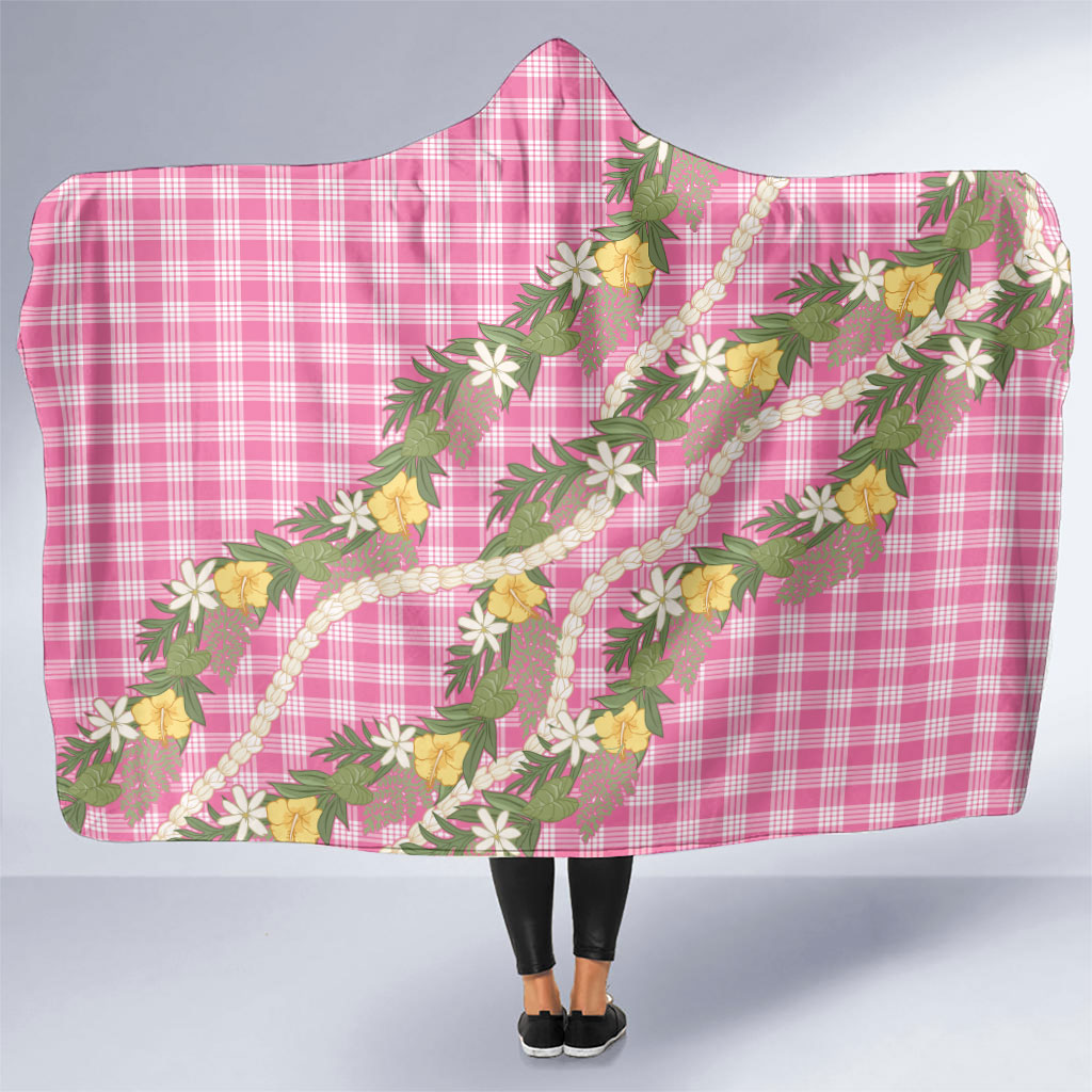 Aloha Puakenikeni Anthurium Pikake Lei Hooded Blanket Tropical Pink Hawaiian Palaka Pattern LT9 One Size Pink - Polynesian Pride