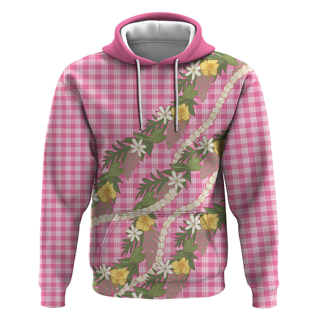 Aloha Puakenikeni Anthurium Pikake Lei Hoodie Tropical Pink Hawaiian Palaka Pattern LT9 Pullover Hoodie Pink - Polynesian Pride