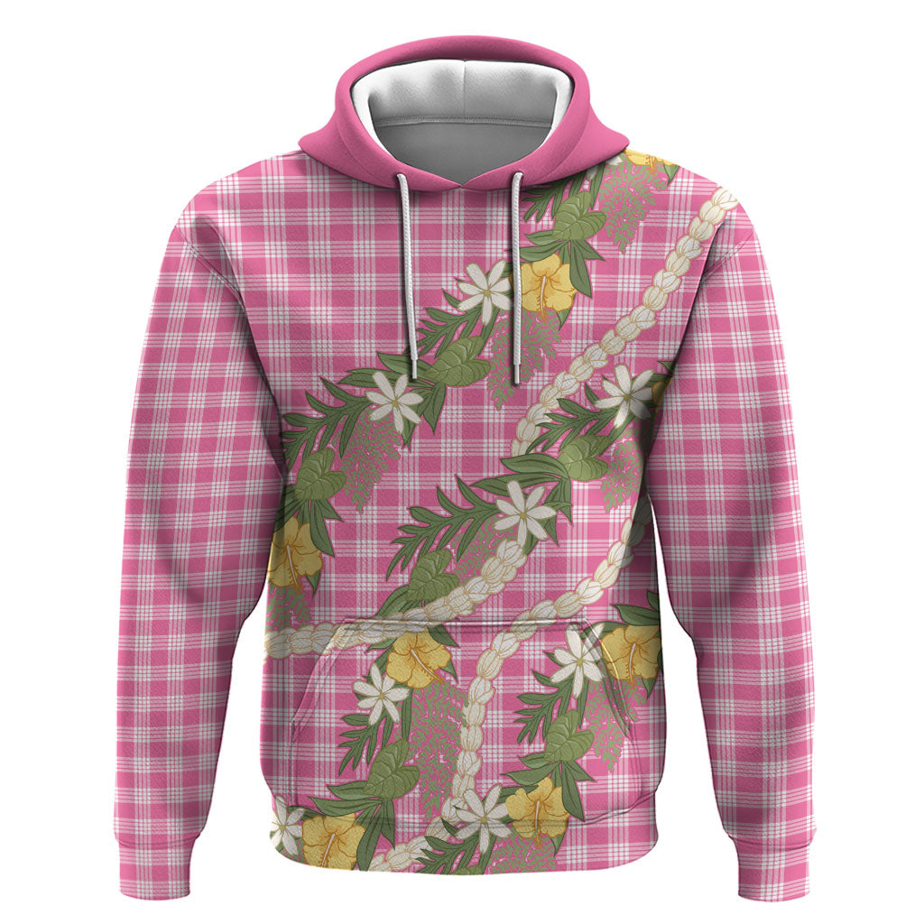 Aloha Puakenikeni Anthurium Pikake Lei Hoodie Tropical Pink Hawaiian Palaka Pattern