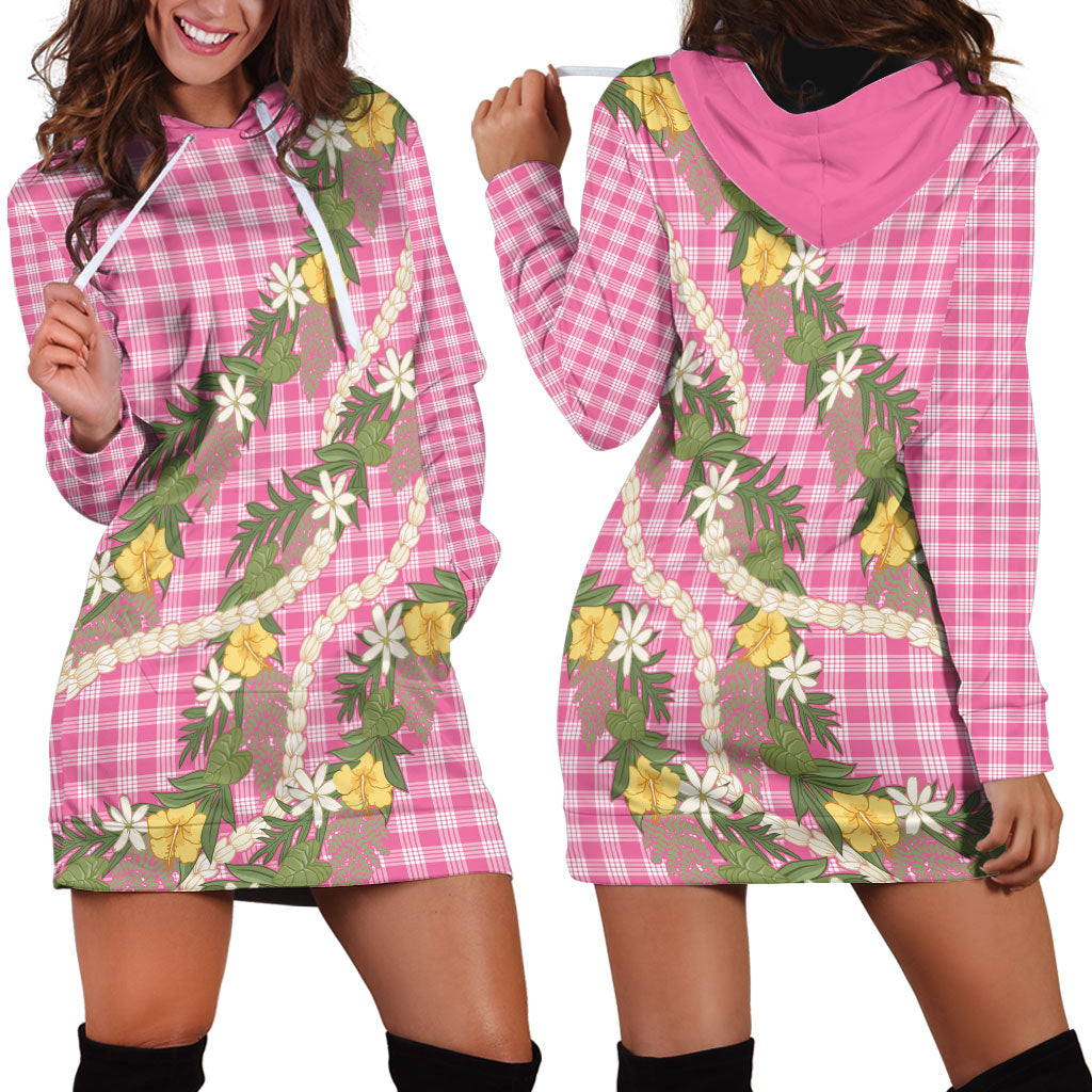 Aloha Puakenikeni Anthurium Pikake Lei Hoodie Dress Tropical Pink Hawaiian Palaka Pattern