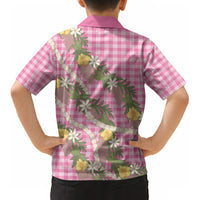 Aloha Puakenikeni Anthurium Pikake Lei Kid Hawaiian Shirt Tropical Pink Hawaiian Palaka Pattern LT9 - Polynesian Pride