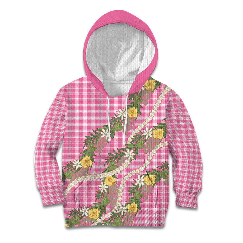 Aloha Puakenikeni Anthurium Pikake Lei Kid Hoodie Tropical Pink Hawaiian Palaka Pattern LT9 Hoodie Pink - Polynesian Pride