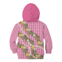 Aloha Puakenikeni Anthurium Pikake Lei Kid Hoodie Tropical Pink Hawaiian Palaka Pattern LT9 - Polynesian Pride