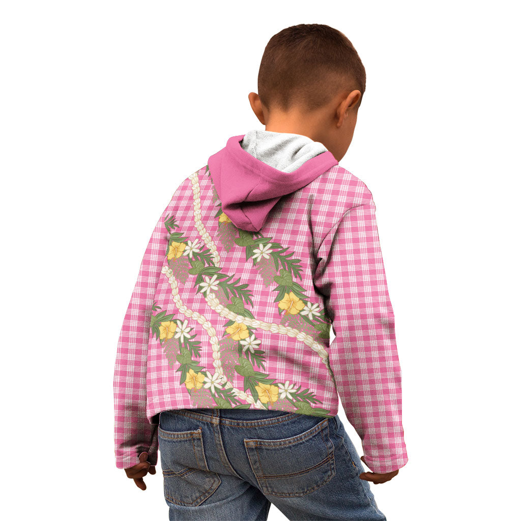 Aloha Puakenikeni Anthurium Pikake Lei Kid Hoodie Tropical Pink Hawaiian Palaka Pattern LT9 - Polynesian Pride