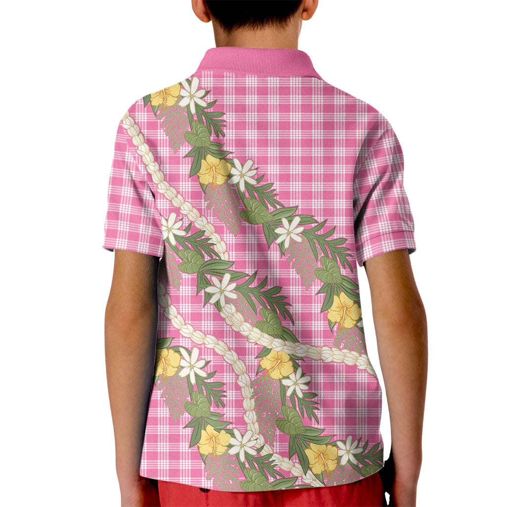 Aloha Puakenikeni Anthurium Pikake Lei Kid Polo Shirt Tropical Pink Hawaiian Palaka Pattern LT9 - Polynesian Pride