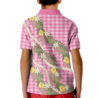 Aloha Puakenikeni Anthurium Pikake Lei Kid Polo Shirt Tropical Pink Hawaiian Palaka Pattern LT9 - Polynesian Pride
