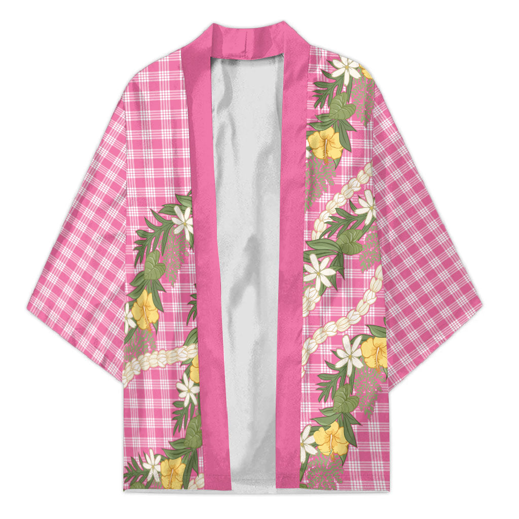 Aloha Puakenikeni Anthurium Pikake Lei Kimono Tropical Pink Hawaiian Palaka Pattern LT9 Unisex Pink - Polynesian Pride