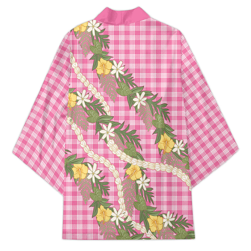 Aloha Puakenikeni Anthurium Pikake Lei Kimono Tropical Pink Hawaiian Palaka Pattern LT9 - Polynesian Pride