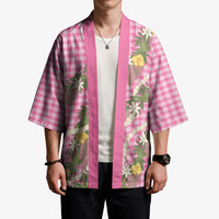 Aloha Puakenikeni Anthurium Pikake Lei Kimono Tropical Pink Hawaiian Palaka Pattern LT9 - Polynesian Pride