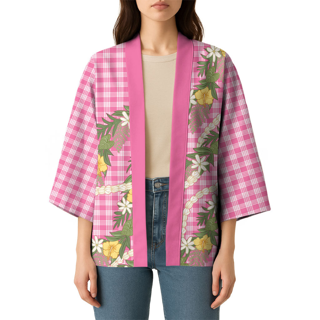 Aloha Puakenikeni Anthurium Pikake Lei Kimono Tropical Pink Hawaiian Palaka Pattern LT9 - Polynesian Pride