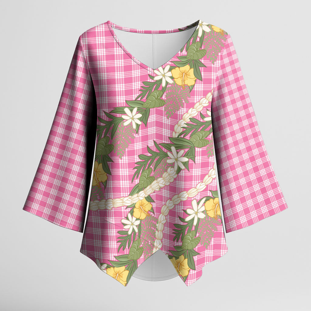 Aloha Puakenikeni Anthurium Pikake Lei Kimono Sleeve Blouse Tropical Pink Hawaiian Palaka Pattern LT9 Female Pink - Polynesian Pride