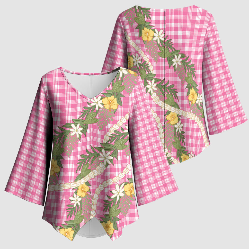 Aloha Puakenikeni Anthurium Pikake Lei Kimono Sleeve Blouse Tropical Pink Hawaiian Palaka Pattern LT9 - Polynesian Pride