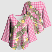 Aloha Puakenikeni Anthurium Pikake Lei Kimono Sleeve Blouse Tropical Pink Hawaiian Palaka Pattern LT9 - Polynesian Pride