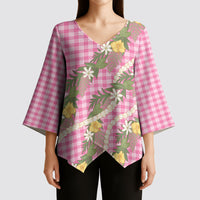 Aloha Puakenikeni Anthurium Pikake Lei Kimono Sleeve Blouse Tropical Pink Hawaiian Palaka Pattern LT9 - Polynesian Pride