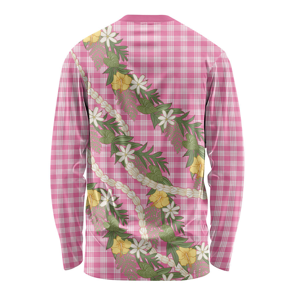 Aloha Puakenikeni Anthurium Pikake Lei Long Sleeve Shirt Tropical Pink Hawaiian Palaka Pattern LT9 - Polynesian Pride