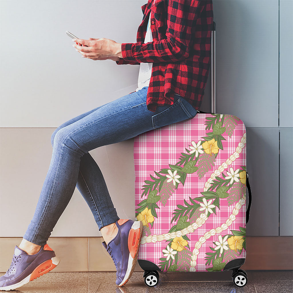 Aloha Puakenikeni Anthurium Pikake Lei Luggage Cover Tropical Pink Hawaiian Palaka Pattern LT9 - Polynesian Pride