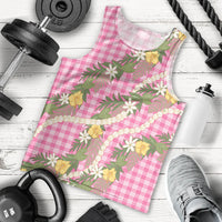 Aloha Puakenikeni Anthurium Pikake Lei Men Tank Top Tropical Pink Hawaiian Palaka Pattern LT9 - Polynesian Pride