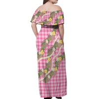 Aloha Puakenikeni Anthurium Pikake Lei Off Shoulder Maxi Dress Tropical Pink Hawaiian Palaka Pattern LT9 - Polynesian Pride