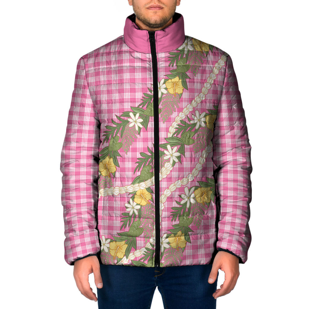 Aloha Puakenikeni Anthurium Pikake Lei Padded Jacket Tropical Pink Hawaiian Palaka Pattern LT9 Men Pink - Polynesian Pride