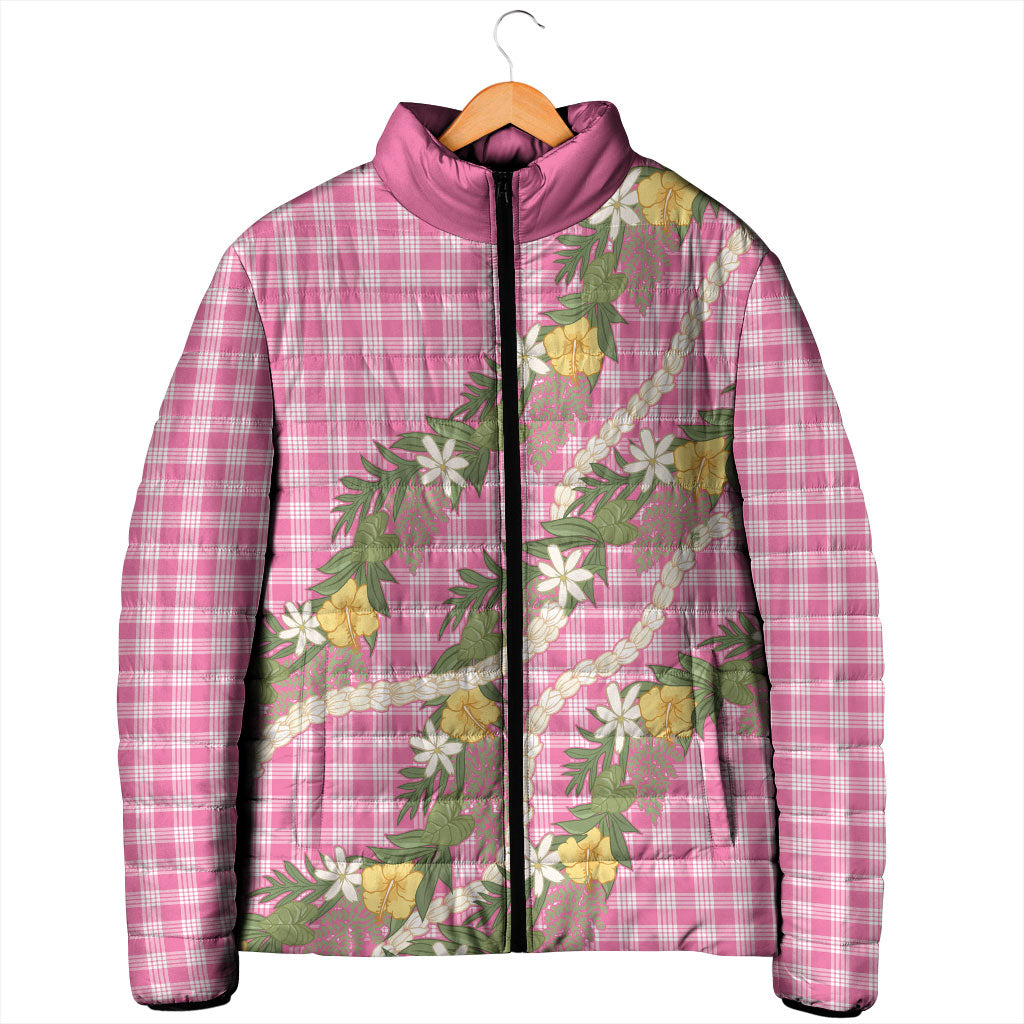 Aloha Puakenikeni Anthurium Pikake Lei Padded Jacket Tropical Pink Hawaiian Palaka Pattern LT9 - Polynesian Pride