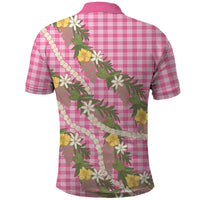 Aloha Puakenikeni Anthurium Pikake Lei Polo Shirt Tropical Pink Hawaiian Palaka Pattern