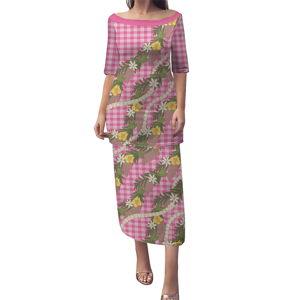 Aloha Puakenikeni Anthurium Pikake Lei Puletasi Tropical Pink Hawaiian Palaka Pattern LT9 Long Dress Pink - Polynesian Pride